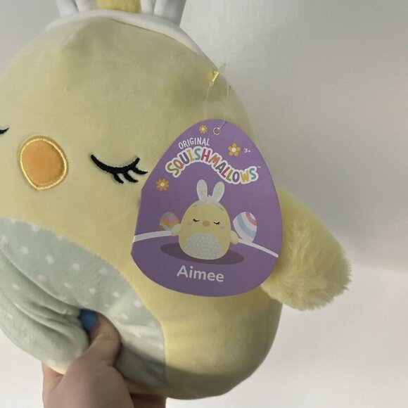 NWT Kellytoy Squishmallow Aimee Yellow Chick Chicken Bunny Ears Easter 10" Plush - Picture 6 of 9